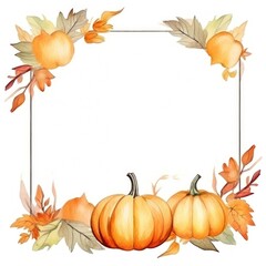 Fototapeta premium Pumpkin and autumn leaf frame watercolor vegetable plant gourd.