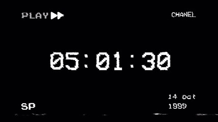VHS Time Code Counter Display Overlay Animation Retro 90s Vintage Glitch Effect Loop Alpha Channel 4K