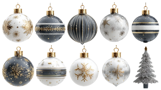 Vibrant assortment of modern christmas ornaments in red silver and teal tones isolated on transparent background high resolution png design perfect for festive decor and holiday projects
