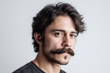Fototapeta premium man medium lenght dark hair mustache, american, white background