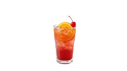 Orange-red drink glass with cherry on top png
