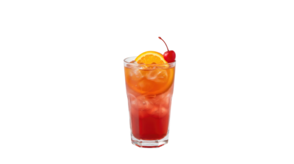 Orange-red drink glass with cherry on top png