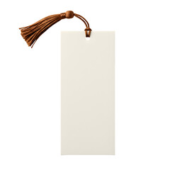 Minimalist blank bookmark with elegant brown tassel. Perfect for mockups, branding, crafts, or stationery design. Isolated on white or transparent background. PNG format.