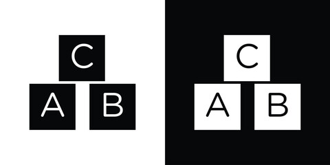 Baby ABC cubes icon black silhouette pack. black and white icons