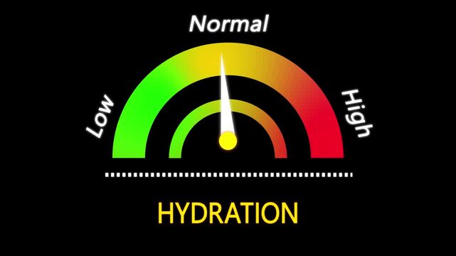 Hydration level meter animation, Decreasing water levels indicator and dehydration awareness video.