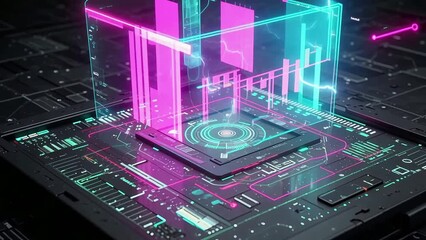 Futuristic 3D Laptop with Holographic Interface and Digital Data Visualization | AI Technology Concept | 8K Cinematic Render - Powered by Adobe