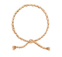 Round rope wreath. Watercolor illustration isolated on white background.
