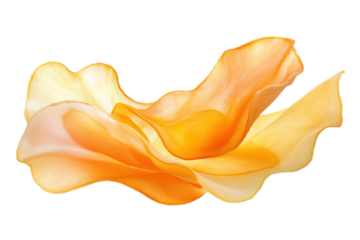 Pile of golden potato chips isolated on transparent background. Natural potato chips isolated on white background.