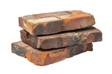Stack of old weathered bricks isolated on transparent background. Old bricks isolated on white background.