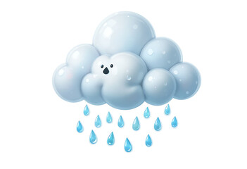 3D Glossy Rain Cloud Icon PNG on Transparent Background.