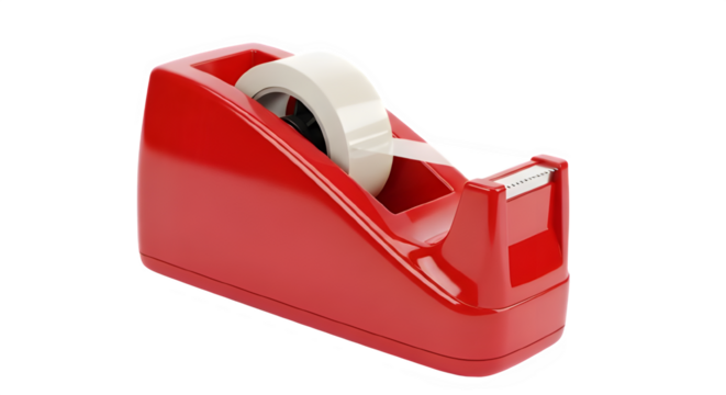 Bright red tape dispenser with clear adhesive tape
