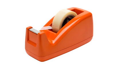 Orange tape dispenser with clear adhesive tape on a black background