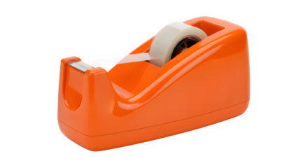 Bright orange tape dispenser with clear tape on black background