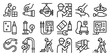 Naklejka premium Construction and repair outline icons set – linear, building, maintenance symbols