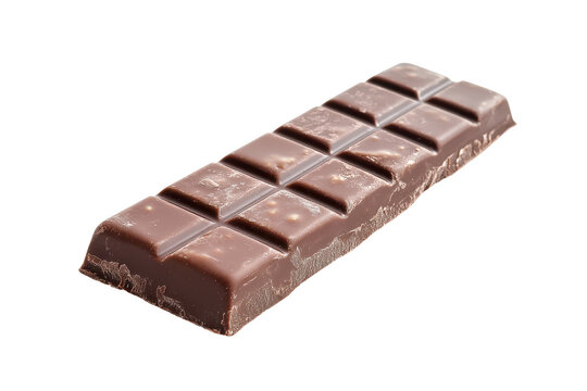 Dark chocolate bar with segmented squares isolated on transparent background. Protein bar isolated on white background.