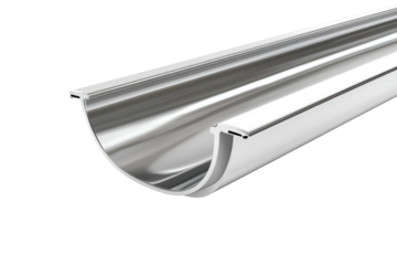 Shiny metal gutter section isolated on transparent background. Rain gutter section isolated on white background.