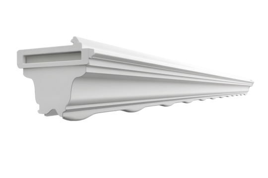 Shiny metal gutter section isolated on transparent background. Rain gutter section isolated on white background.