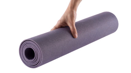 rolled yoga mat held by a person. Isolated on transparent background, png