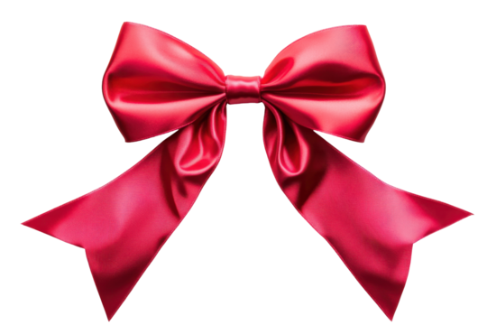Elegant red satin bow isolated on transparent background. Red bow and crossed ribbons isolated on white background.