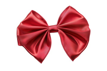 Shiny red satin bow isolated on transparent background. Red gift ribbon bow isolated on white background.