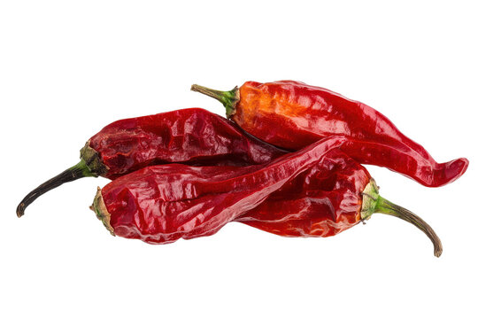 Group of ripe red ghost peppers isolated on transparent background. Red hot chili pepper isolated on white background.