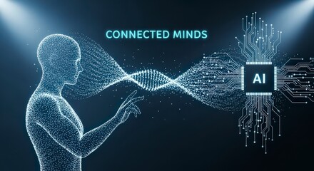 "Connected Minds" Digital Brain and Connections Illustrating Connected Minds