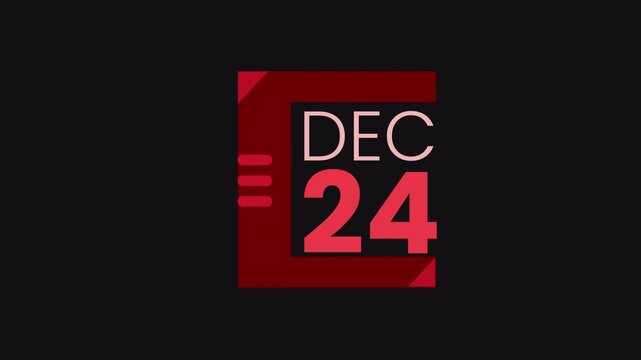 24th December calendar icon animation. Alpha matte with transparent background 4K resolution.