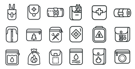 Camping and outdoor outline icons set &ndash; linear, gear, wilderness symbols