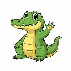 Fototapeta premium Cute Cartoon Crocodile Character Waving Isolated on White Background