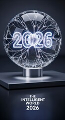 "The Intelligent World 2026" Futuristic digital sphere displaying the year 2026