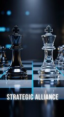"Strategic Alliance" Glass chess kings ready for a game on a checkerboard