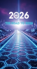 "The Road to 2026 AI" Futuristic road of digital innovation and technological advancement