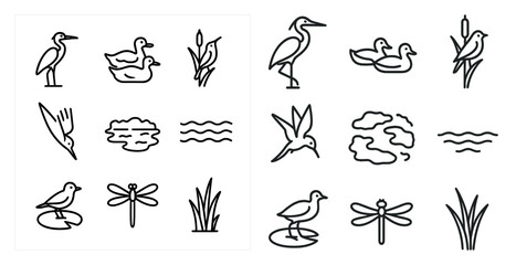 Bird watching outline icons set – avian, wildlife, nature symbols for enthusiasts