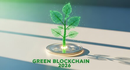 "Green Blockchain 2026" Green Plant Growing From Cryptocurrency Coin for 2026