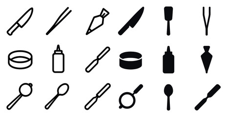 Cooking tools outline icons set – kitchen, utensils, culinary symbols for chefs