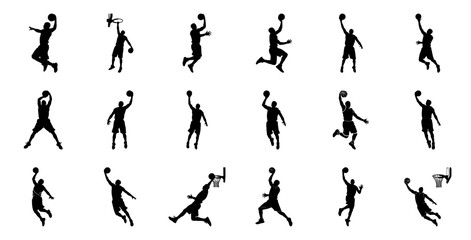 Basketball players in action silhouette jump