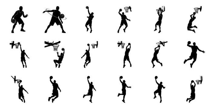 Basketball players in action silhouette dunk