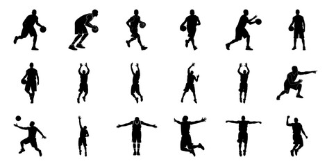 Basketball players in action silhouette sport