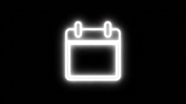 Glowing neon calendar icon on dark background highlights time management and scheduling, showcasing minimalist design for effective organization and planning in daily life