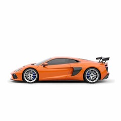 Fototapeta premium High-performance sleek orange sports car with aerodynamic design and spoiler side view on white background for automotive enthusiasts