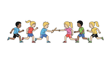 Relay Race: A group of children are participating in a relay race, their faces beaming with determination and the joy of competition, a clear reflection of youthful energy and sport.