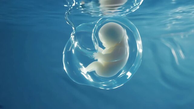 A fetus inside a womb, Human fetus floats peacefully with umbilical cord in amnion sac. Pregnancy, Prenatal growth, The beginning of human life concept	