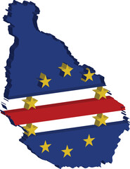 3D Map Silhouette of Cape Verde (Cabo Verde) with National Flag Texture and Depth - Patriotism, African Island Geography, and Travel Destination Vector