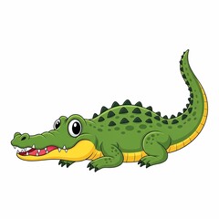 Fototapeta premium Colorful cartoon illustration of a friendly green crocodile with a smiling face, showcasing its detailed features and playful expression