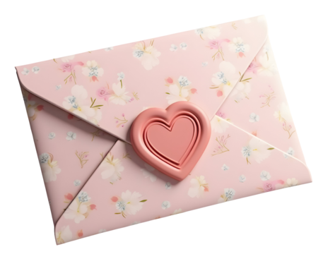 Pink floral envelope with lovely heart seal expresses warm romantic message