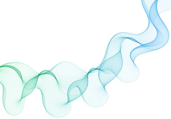 Wavy gradient flow of green and blue transparent lines on a white background. Eps 10