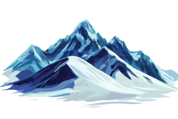 Snowy mountain peaks isolated on transparent background. Snow capped mountains isolated on white background.