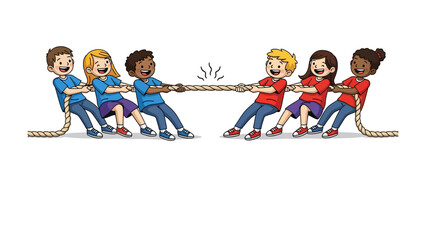 Tug of War Illustration: An engaging illustration captures children engrossed in a tug-of-war, showcasing teamwork, competition, and youthful vigor.