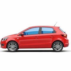 Red compact hatchback car with sporty design and alloy wheels, isolated on white background, ideal for modern automotive marketing visuals