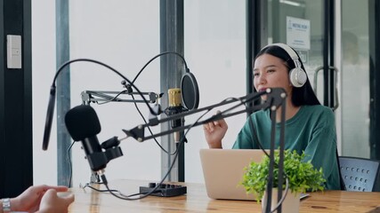 Podcast recording session modern office digital media bright environment professional viewpoint communication skills - Powered by Adobe